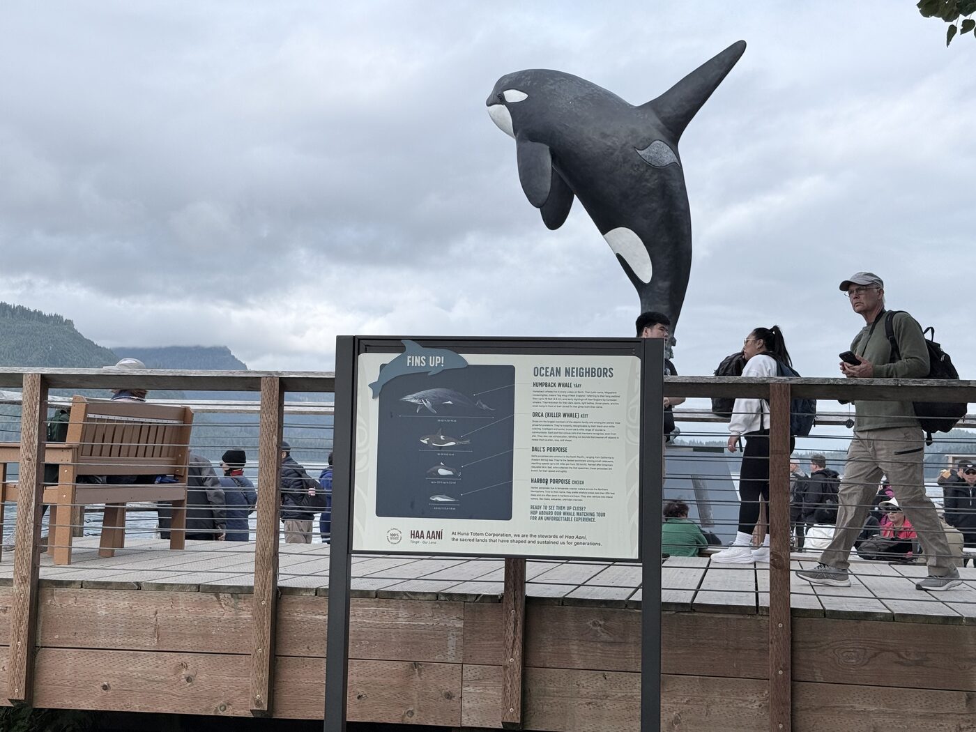 Visitors walking the boardwalk at Icy Strait Point, built along the site of the historic cannery